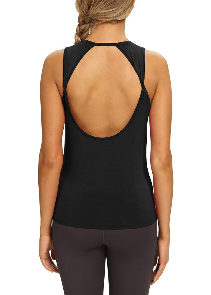 Mippo Workout Tank Tops for Women Loose Fit Open Back Yoga Tops Backless Workout Shirts Athletic Running Gym Tanks Black S - Image 3